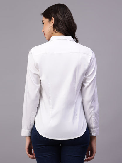 Women White Solid Full Sleeve Shirt