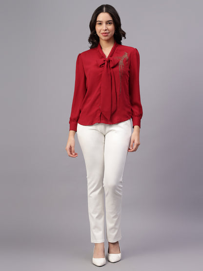 Women Red Solid Full Sleeve Shirt