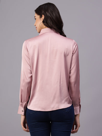 Women Pink Solid Full Sleeve Shirt