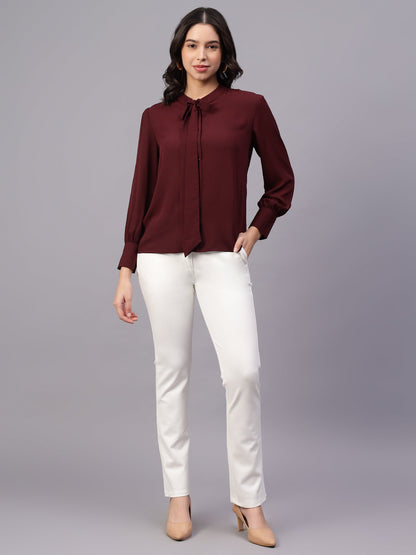 Women-Maroon-Solid-Full-Sleeve-Shirt
