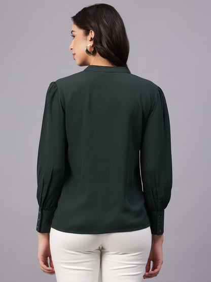 Women Green Solid Full Sleeve Shirt