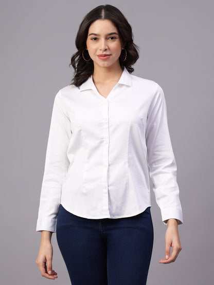 Women White Solid Full Sleeve Shirt