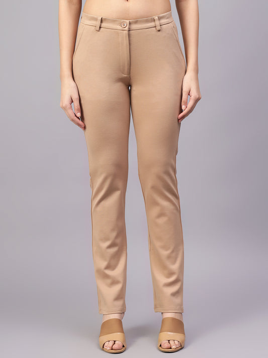 Jolie Fille Slim Fit Women Khaki Trousers