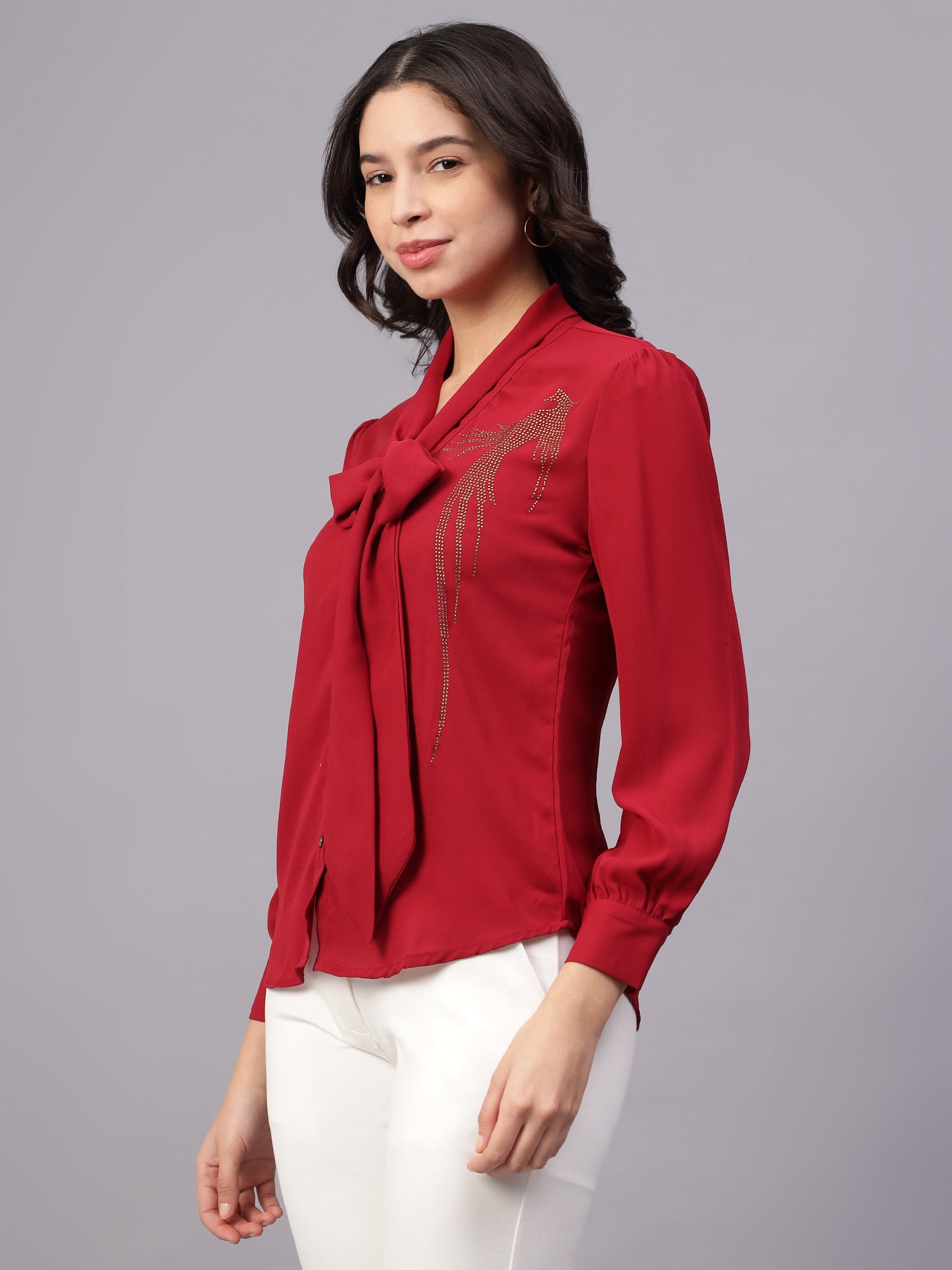 Women Red Solid Full Sleeve Shirt