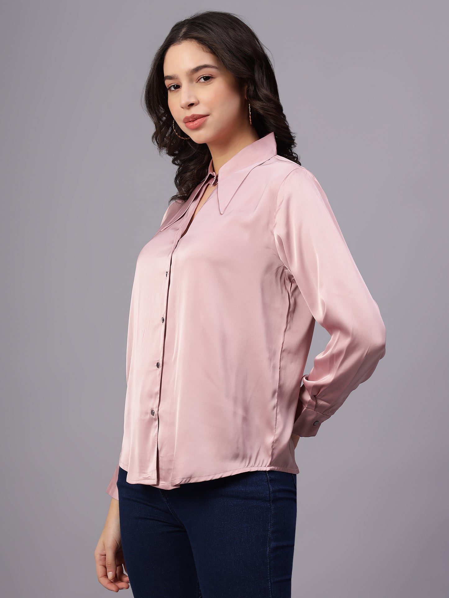 Women Pink Solid Full Sleeve Shirt
