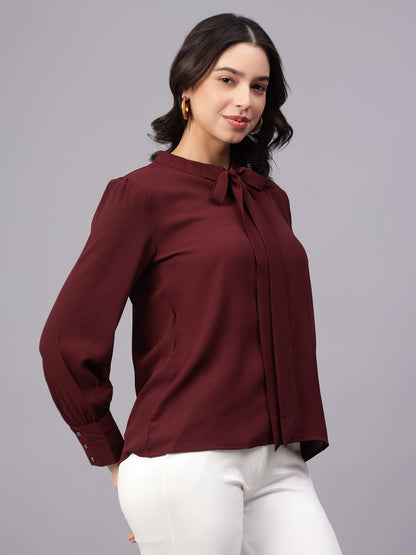 Women-Maroon-Solid-Full-Sleeve-Shirt