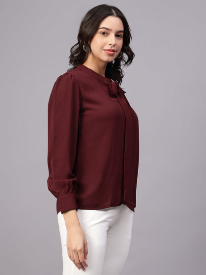 Women Maroon Solid Full Sleeve Shirt