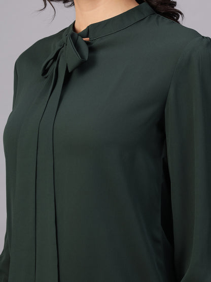 Women Green Solid Full Sleeve Shirt